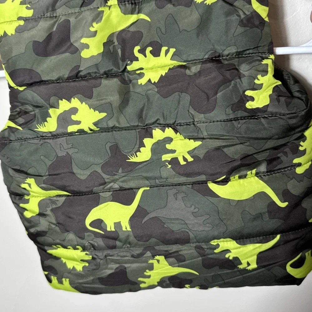 Member's Mark Dinosaur Camo Puffer Vest Boys 12 Months Hooded Green Pockets